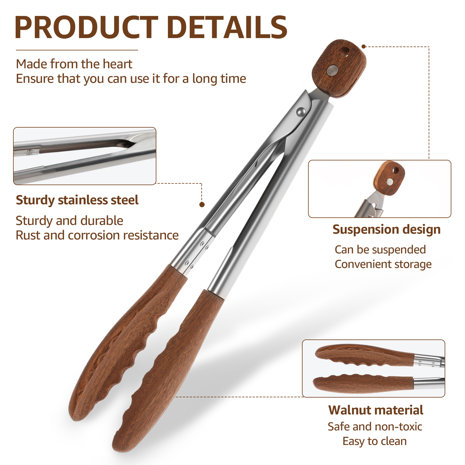 2/3 Pcs Food Tongs Walnut Wood - Kitchen Gadgets And Equipment ulasan dan harga