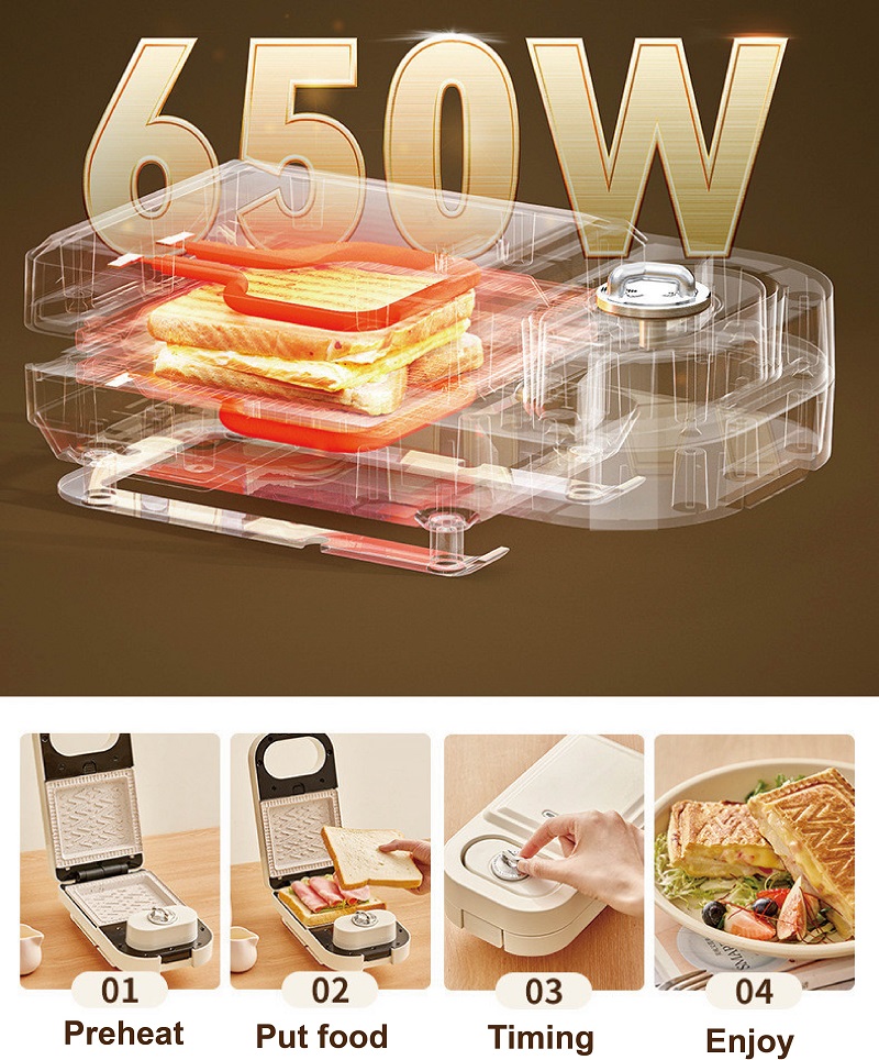 650W Electric Sandwich Machine - Breakfast Sandwich Maker ulasan dan harga