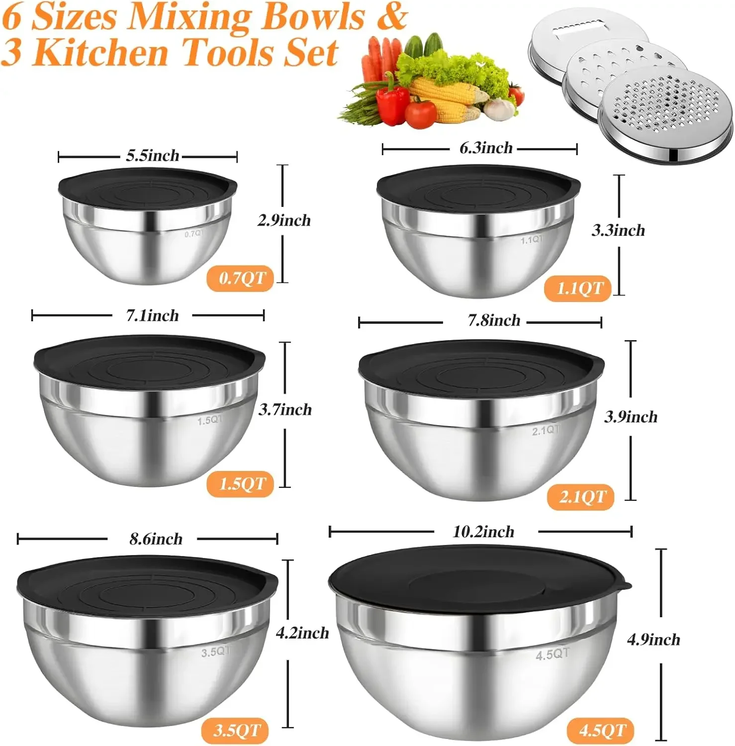 6Pcs Stainless Steel Mixing Bo - Kitchen Gadgets Wholesale ulasan dan harga